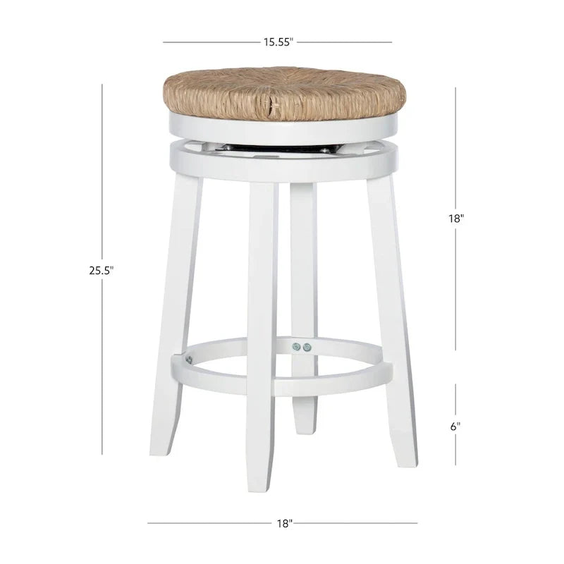 Tabouret de comptoir pivotant sans dossier Maya avec assise en jonc de mer