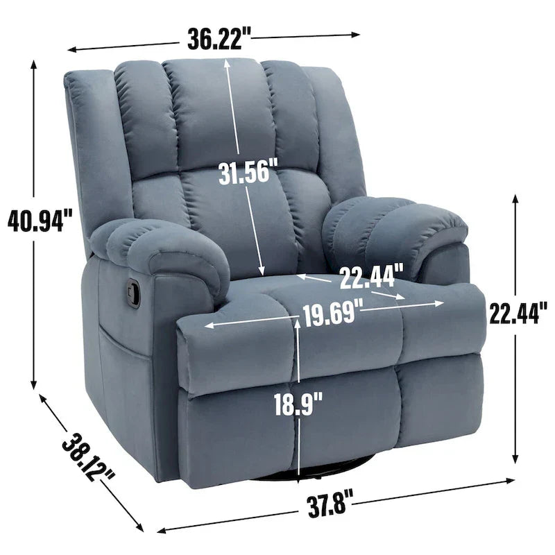 Fauteuil Inclinable Pivotant à Bascule en Tissu Lazy Boy, Grand Fauteuil Inclinable Manuel Surdimensionné avec Accoudoirs Matelassés et Dossier à Coussin