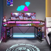 Bureau de gaming avec étagère pour moniteur, bureau d'ordinateur de 75 pouces avec bande LED