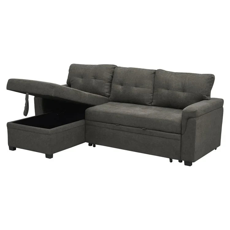 Canapé sectionnel convertible réversible avec lit escamotable, méridienne de rangement dissimulée et pieds durables
