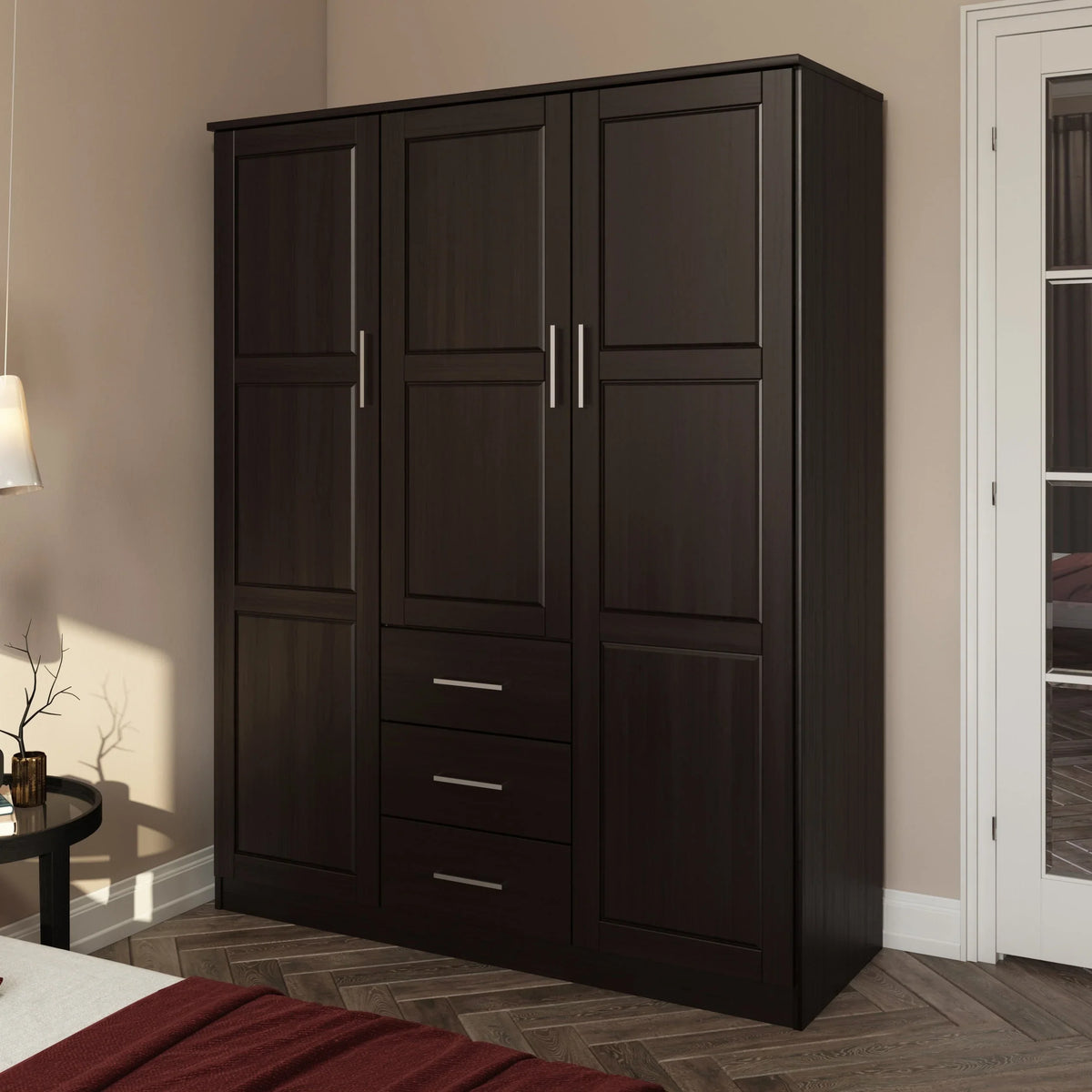 Palace Imports Armoire-penderie Cosmo 3 portes 100% bois massif avec portes en bois massif ou miroir
