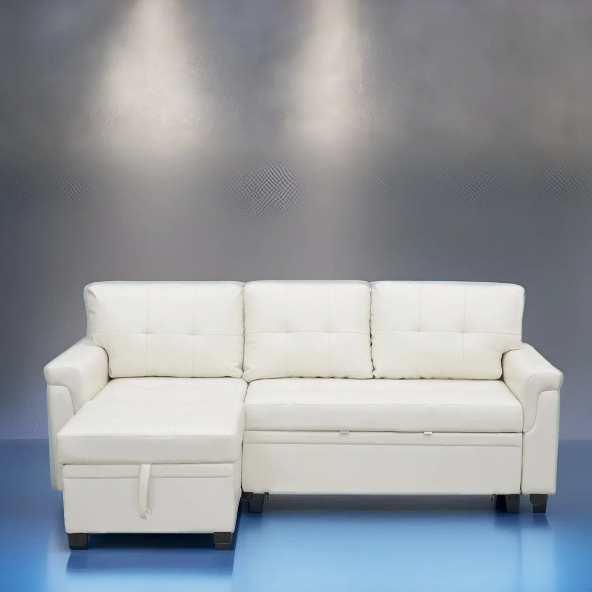 Canapé sectionnel réversible avec lit escamotable, méridienne de rangement dissimulée, pieds durables,