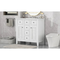 Meuble-lavabo avec vasque en céramique, deux placards et cinq tiroirs