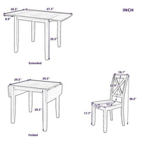 Ensemble de salle à manger 3 pièces avec table à rabats en bois et 2 chaises à dossier en X pour petits espaces