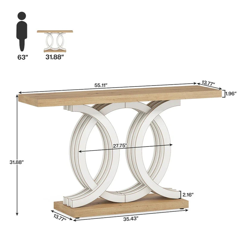 Console de style vintage avec base géométrique, table de couloir en bois