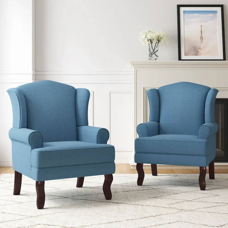 Lot de 2 fauteuils d'appoint à oreilles traditionnels rembourrés