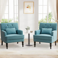Lot de 2 fauteuils rembourrés avec boutons touffetés et oreiller lombaire beige/gris/bleu clair
