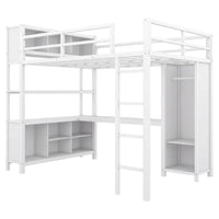 Lit mezzanine en métal blanc cassé avec bureau et armoire - Grand lit