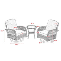 Ensemble de 3 chaises de jardin pivotantes et basculantes d'extérieur, ensemble de conversation de terrasse à 360 degrés