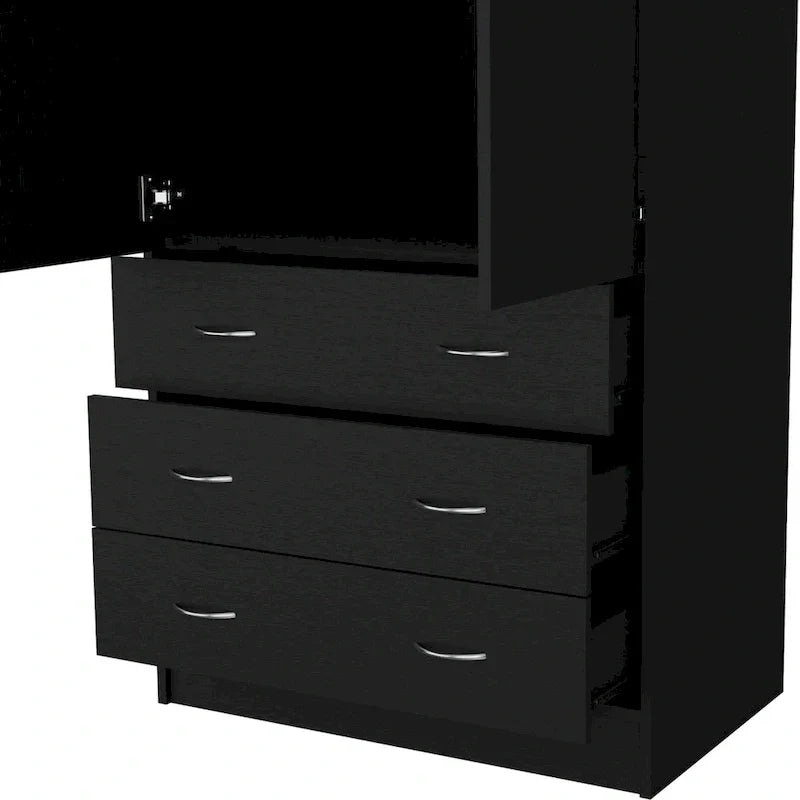 Armoire moderne à double porte 19 avec 3 tiroirs et 1 tringle de suspension pour chambre