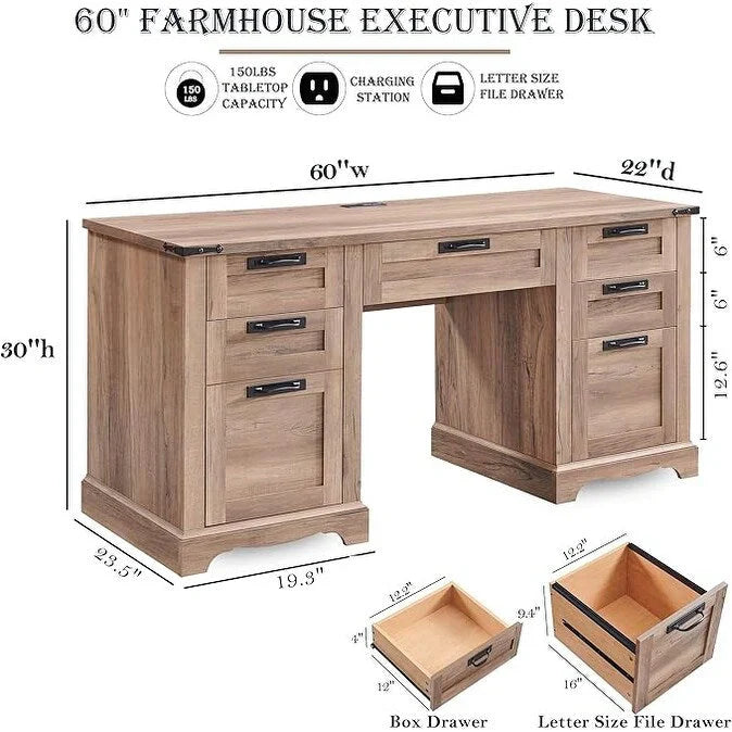 Bureau de direction 60 style ferme, bureau à domicile en bois, bureau informatique