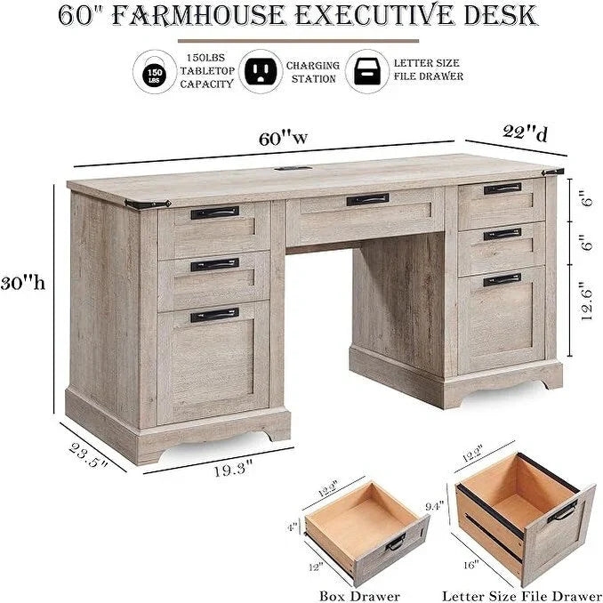 Bureau de direction 60 style ferme, bureau à domicile en bois, bureau informatique