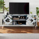 Meuble TV de 150 cm avec portes miroir en losange et rangement pour téléviseurs jusqu'à 65 pouces