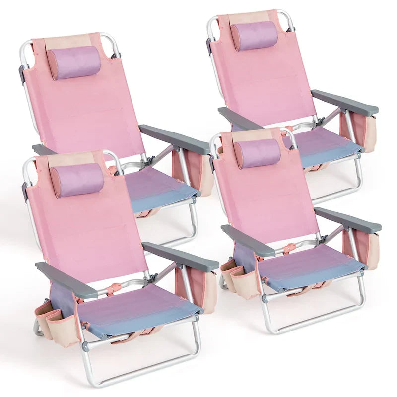 Lot de 4 chaises de plage pliantes de randonnée Costway, 5 positions d'extérieur - Voir détails