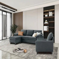 Canapé d'angle 3 places avec fauteuil et pouf pour salon