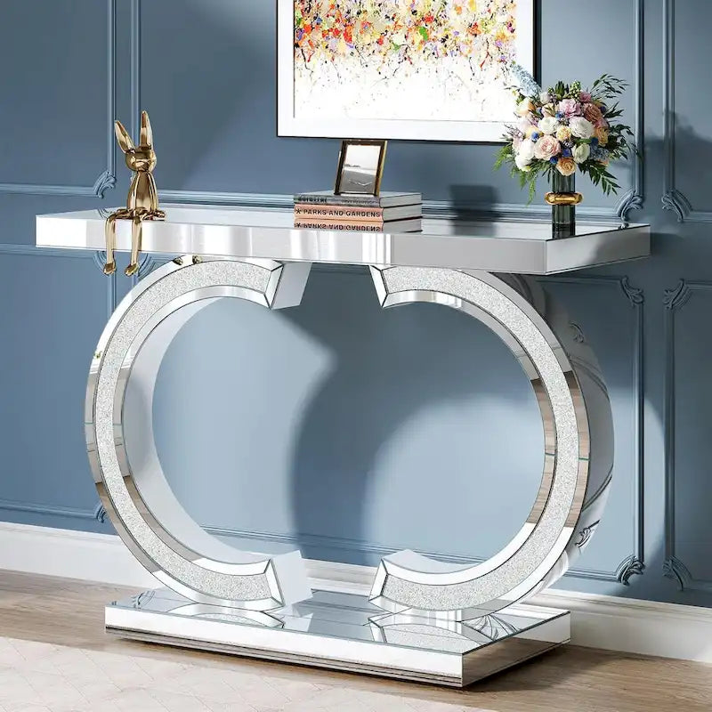 Console argentée, 39 table d'entrée à miroir pour entrée