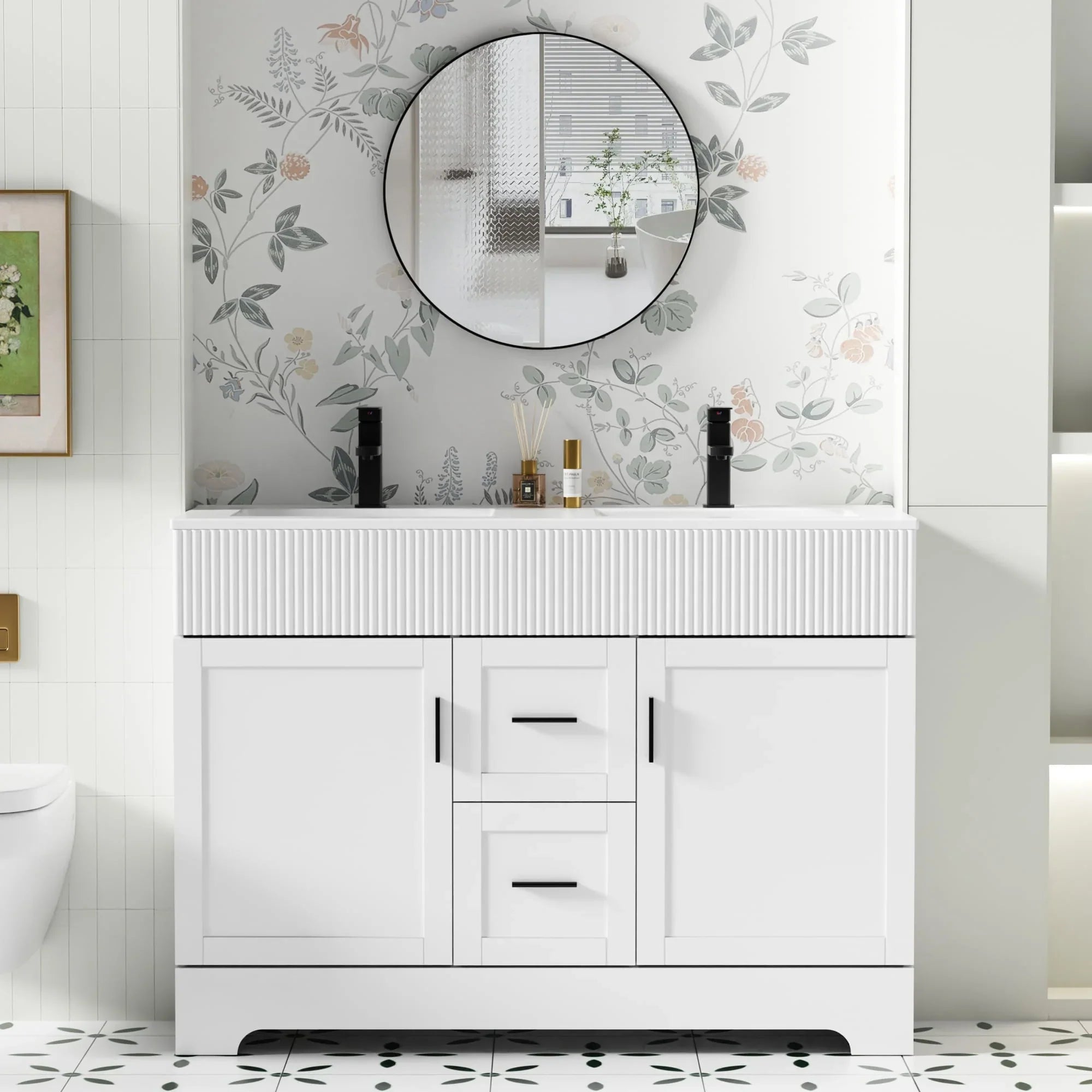 Wavy Line Ensemble meuble-lavabo de salle de bain 30/36/48 avec vasque & robinet