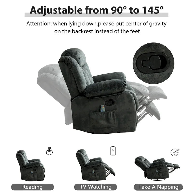 Fauteuil Inclinable à Bascule de Massage Manuel Pivotant 360° avec Chaleur et Vibration