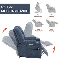 Fauteuil releveur électrique avec massage et chauffage, fauteuils inclinables larges rembourrés Lazy Boy avec USB, ports Type C et 2 porte-gobelets en acier