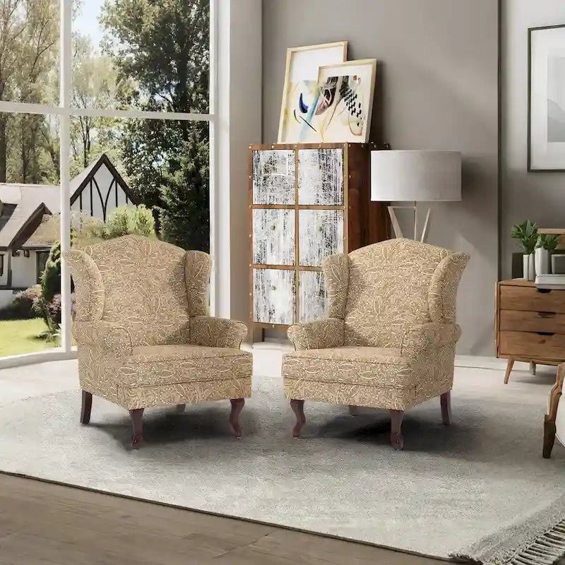 Lot de 2 fauteuils d'appoint à oreilles traditionnels rembourrés