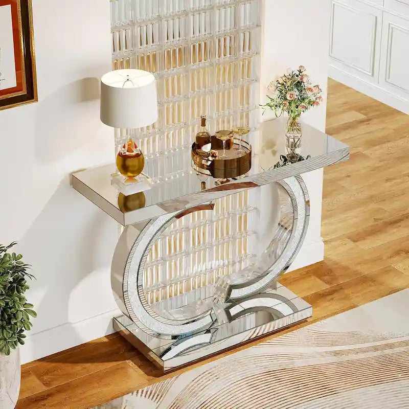 Console argentée, 39 table d'entrée à miroir pour entrée