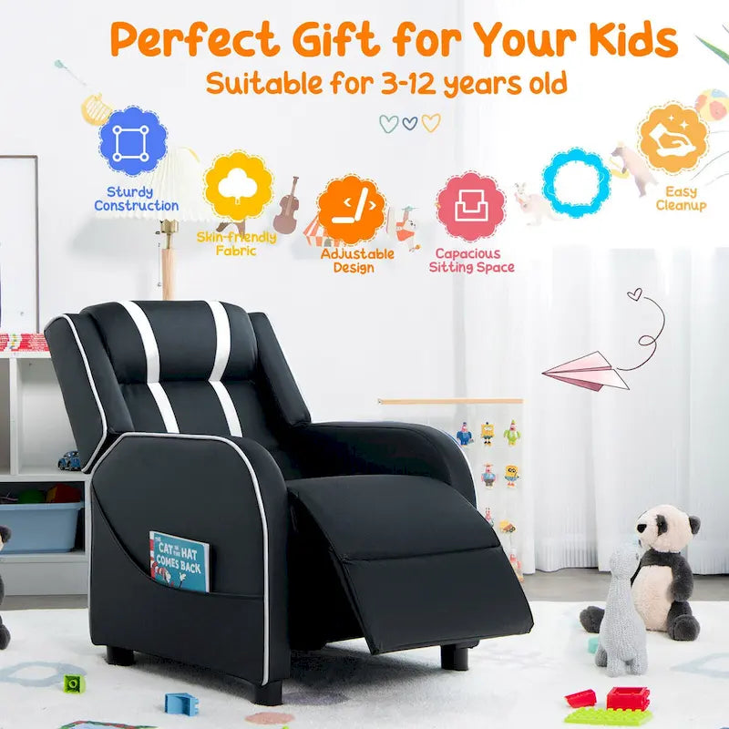 Fauteuil Inclinable Enfant Gymax Ergonomique en Cuir avec Repose-Pieds