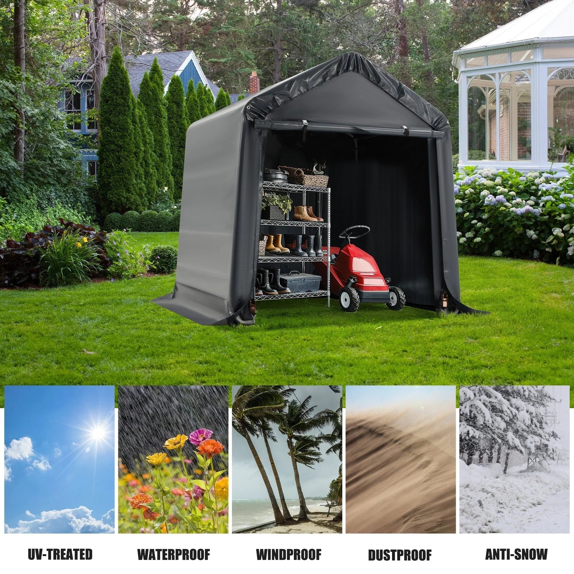 Abri de rangement extérieur et auvent carport : abri portable pour vélos, motos et rangement de jardin