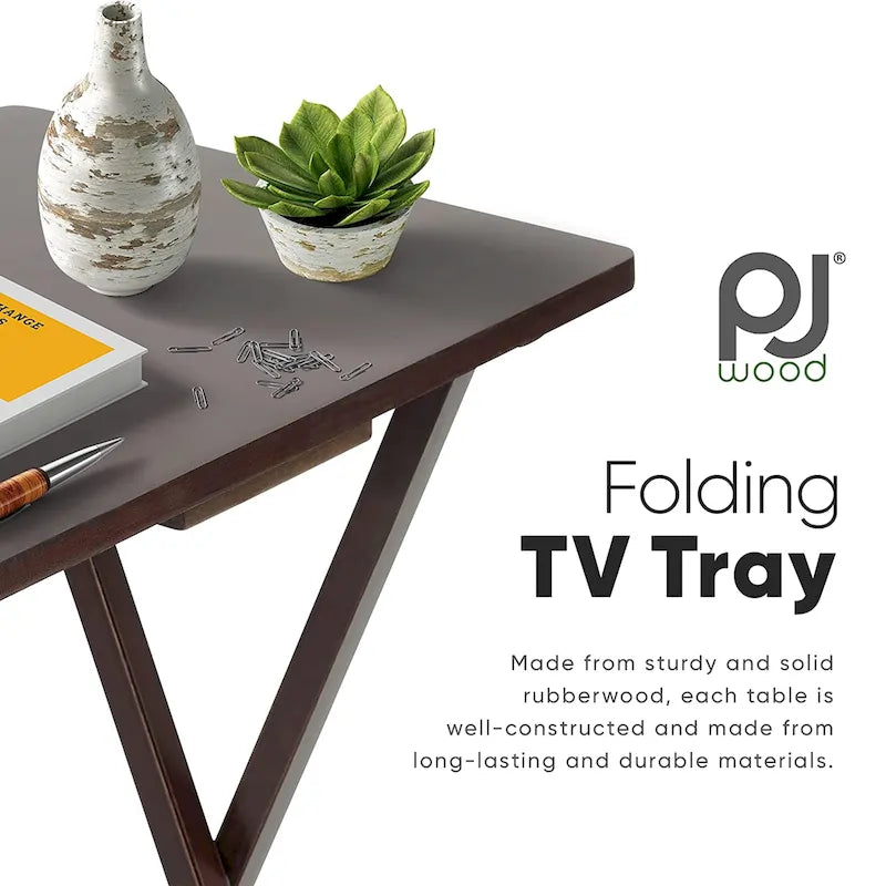 PJ Wood tables plateaux TV pliantes avec support de rangement compact, espresso, ensemble de 5 pieces - 36,38