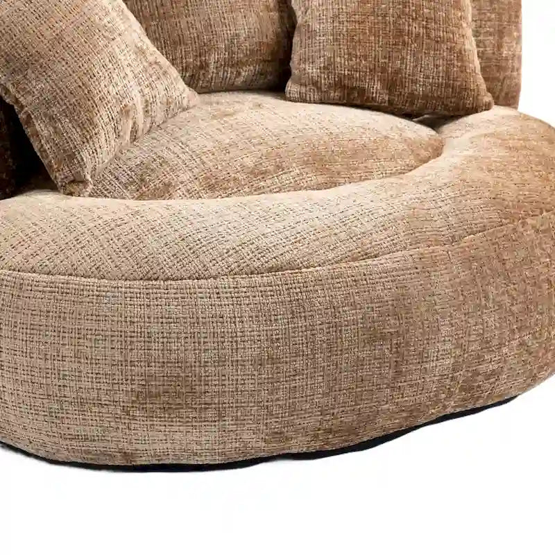 Canapé paresseux à dossier haut en chenille avec 3 coussins et pouf surdimensionné