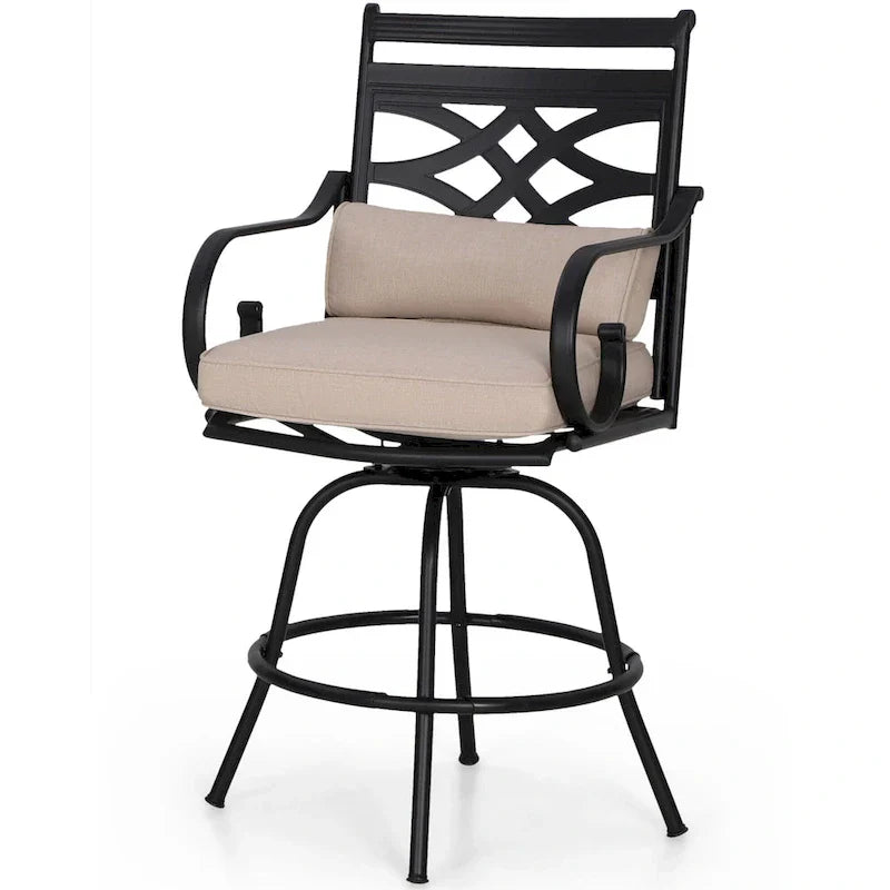 Ensemble de 4 chaises de bar de patio pivotantes en métal avec coussins pour l'extérieur