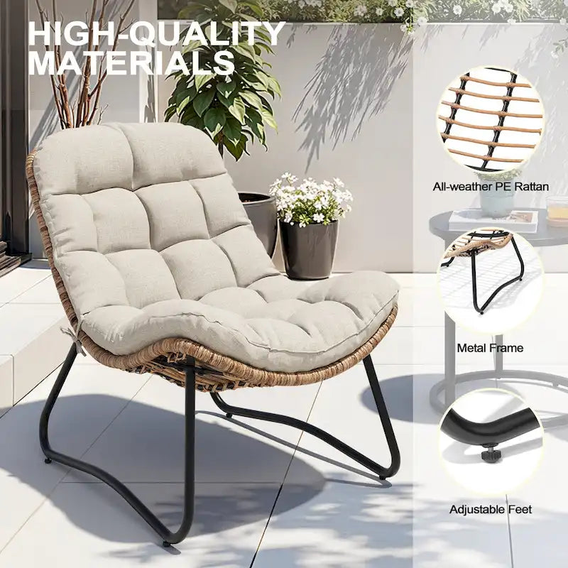 Chaises Papasan d'extérieur avec coussin en rotin PE, chaises cosy de patio avec table d'appoint