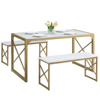 Table à manger 3 pièces VECELO avec banc, ensemble de table de salle à manger pour 4-6 personnes, table de cuisine avec 2 bancs, ensemble de table à manger