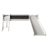 Lit mezzanine bas classique double CraftPorch avec tableau noir, toboggan et échelle