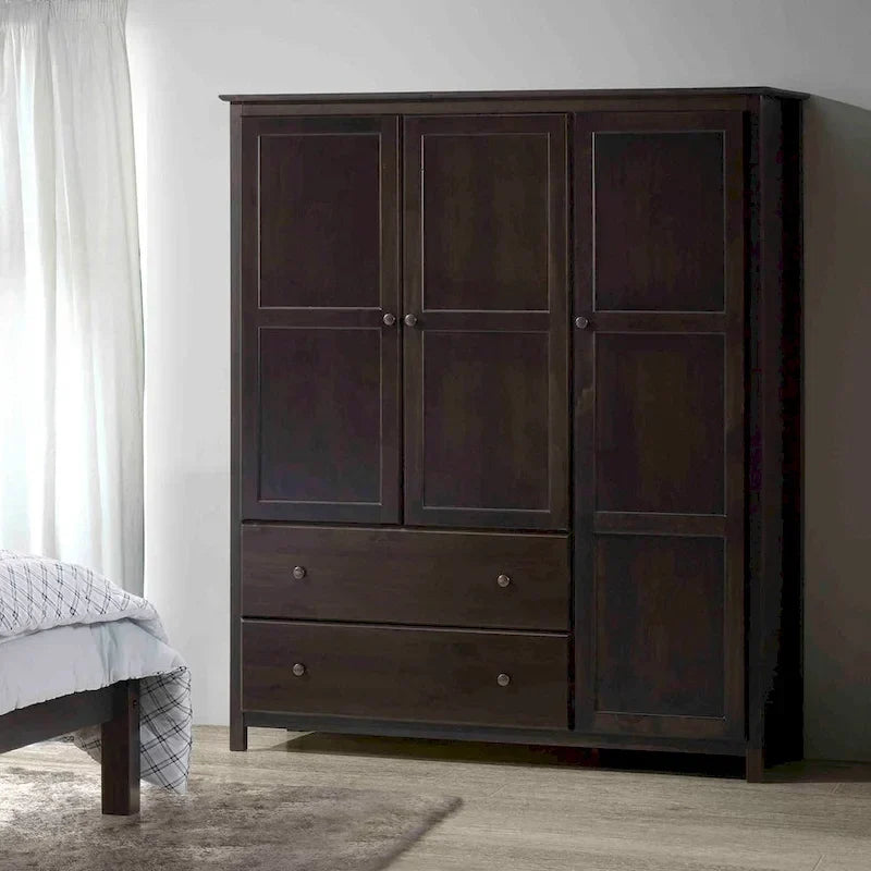Grain Wood Furniture Armoire Shaker en bois à 3 portes - 60x72x22