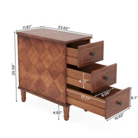 Table d'appoint étroite entièrement assemblée, table d'appoint en bois massif avec 3 tiroirs, table de chevet vintage fine pour petits espaces
