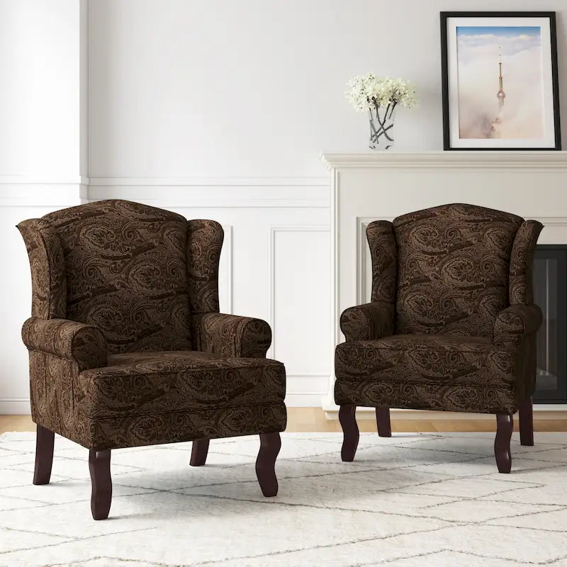 Lot de 2 fauteuils d'appoint à oreilles traditionnels rembourrés