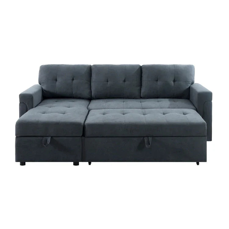 Canapé sectionnel convertible réversible avec lit escamotable, méridienne de rangement dissimulée et pieds durables