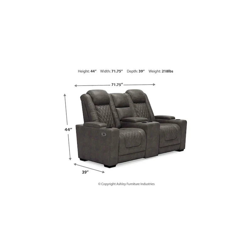 Signature Design by Ashley HyllMont Causeuse inclinable électrique grise avec console - 71.75 L x 39 P x 44 H