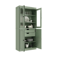 Meuble de rangement en bois massif avec portes en verre dépoli, portes pleines, 2 tiroirs et étagères réglables