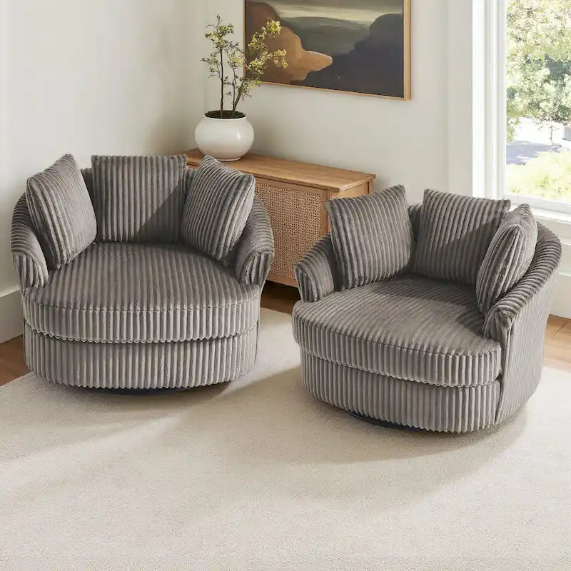 DREAMSIDEA - Lot de 2 fauteuils tonneau pivotants à accoudoirs encastrés à housse