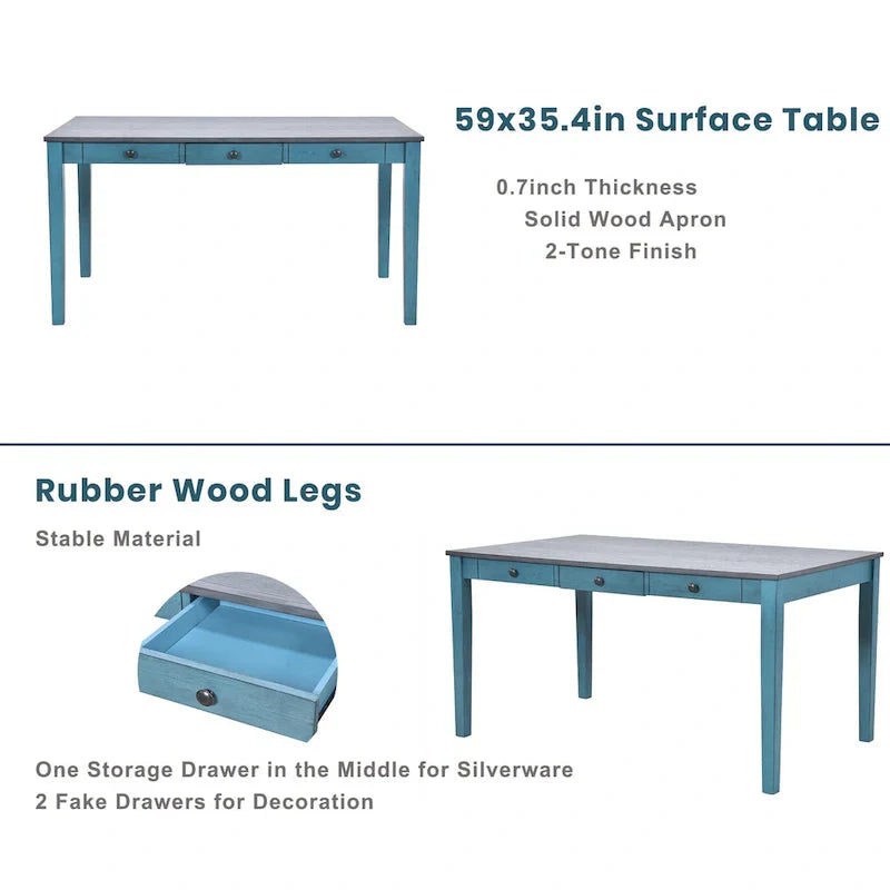 Ensemble de salle à manger 6 pièces en bois avec 4 chaises et un banc, table avec tiroir