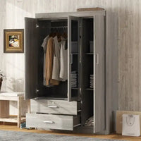 Armoire penderie 3 portes avec miroirs, étagères et 2 tiroirs