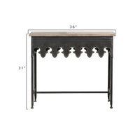 Console en métal finition zinc et bois à bord festonné