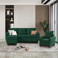 Canapé d'angle 3 places avec fauteuil et pouf pour salon