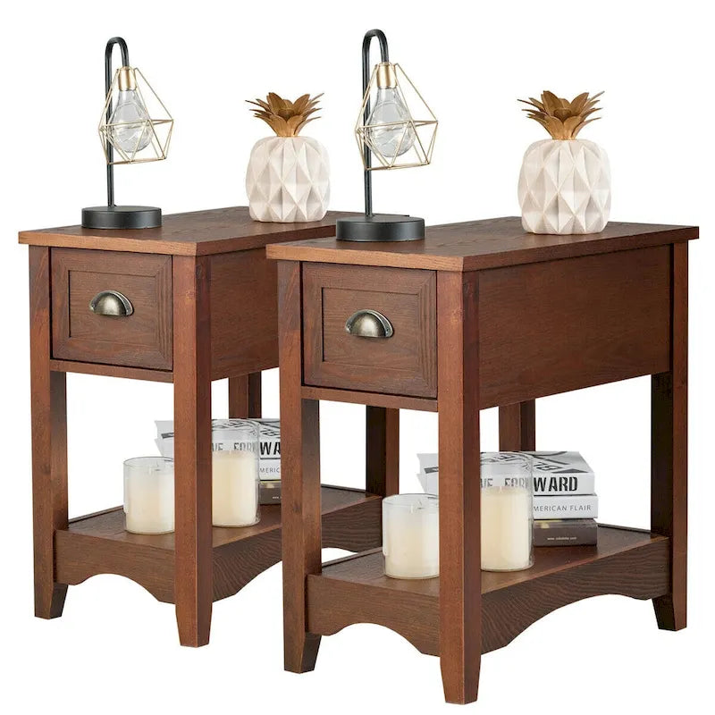 Ensemble de 2 tables d'appoint contemporaines compactes Gymax avec tiroir - 13 X 22 X 23 (L X l X H)