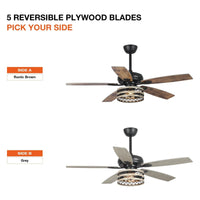 Ventilateur de plafond cage noir 52 style ferme bois flotté 5 pales avec télécommande