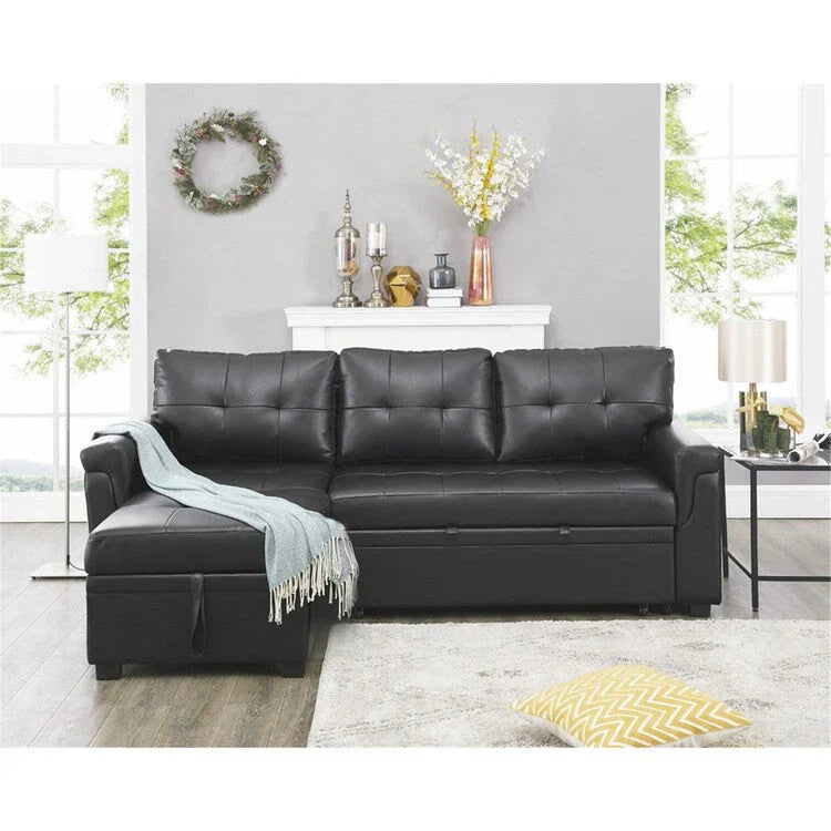 Canapé sectionnel convertible réversible avec lit escamotable, méridienne de rangement dissimulée et pieds durables