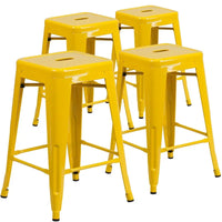 Lot de 4 tabourets de comptoir sans dossier en métal de 61 cm, pour l'intérieur ou l'extérieur, avec assise carrée