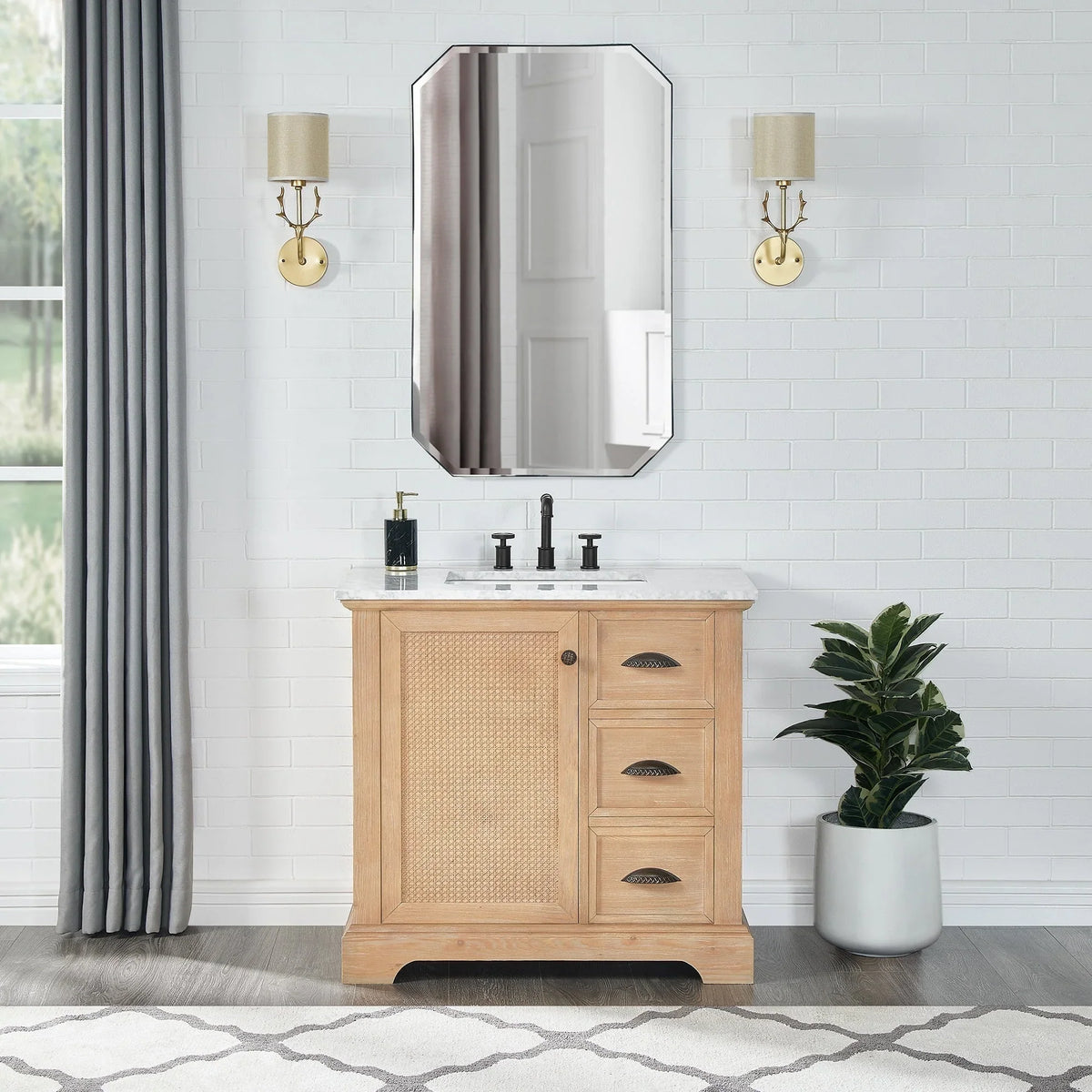 Hervas Meuble-lavabo avec dessus en marbre naturel sans miroir