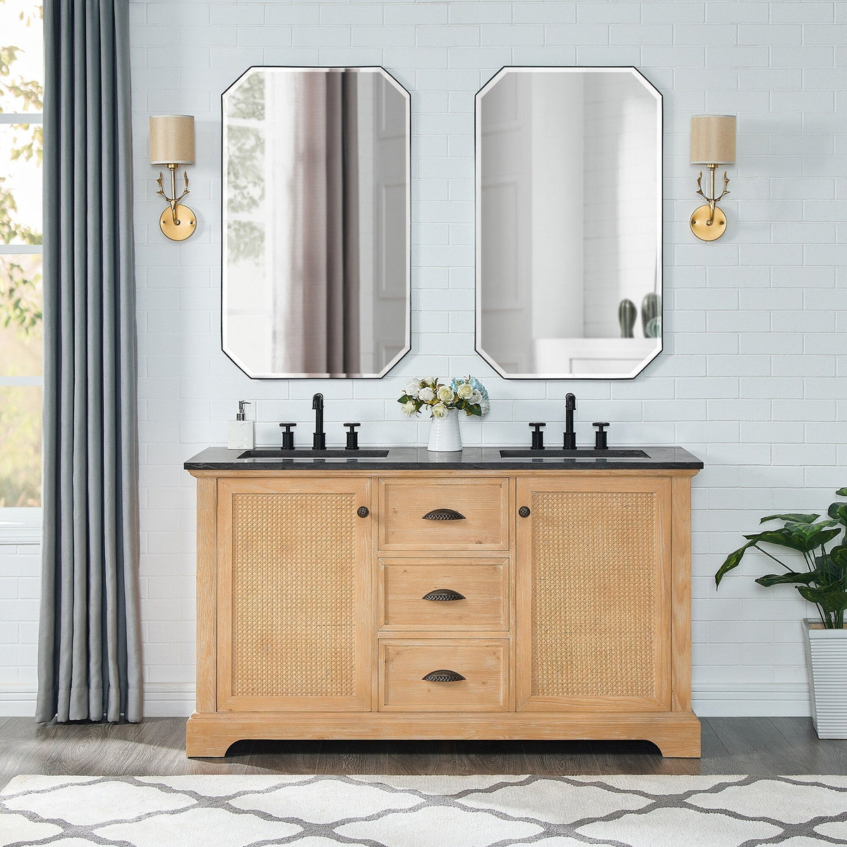 Hervas Meuble-lavabo avec dessus en marbre naturel sans miroir